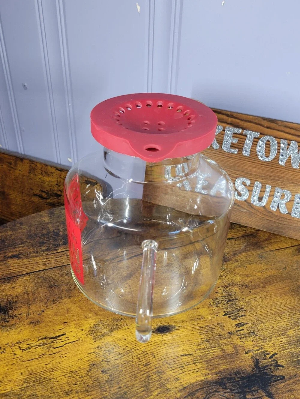 Vintage Catamount Microwave Corn Popper Glass  Popcorn Maker - Red Accents